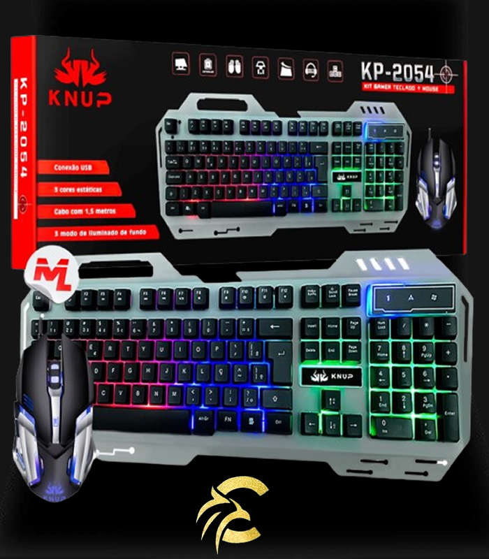 Kit Teclado e Mouse Gamer USB com Led RGB e Suporte para Celular KNUP